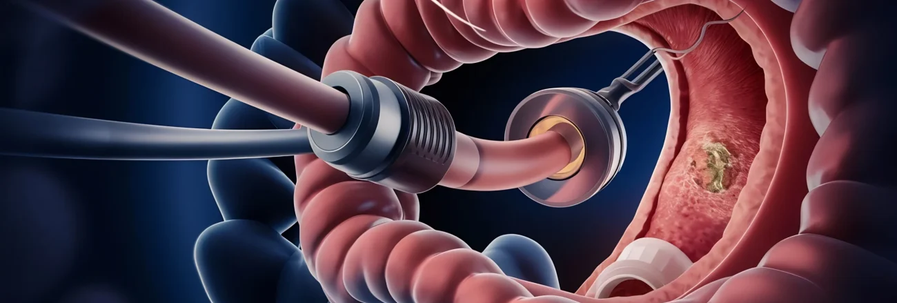colonoscopy-technology-with-endoscope-inside-intestine-with-polyp